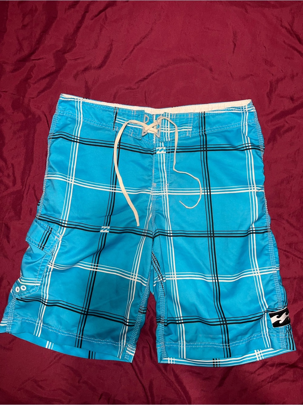 Men's Blue Plaid Board Shorts with Drawstring
